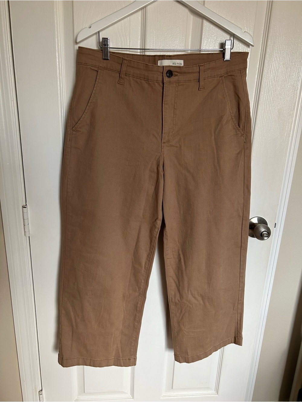 Ella Moss Chino Pants Womens 12 Tan Khaki Cropped Workwear Straight Leg Cotton